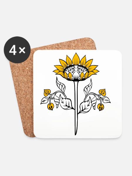 Sonnenblume, Sunflower - Untersetzer (4er-Set) - Weiß