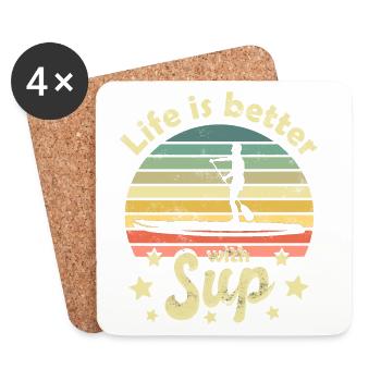 Stehpaddeln Stand Up Paddling - Untersetzer (4er-Set) - Weiß - Vorne