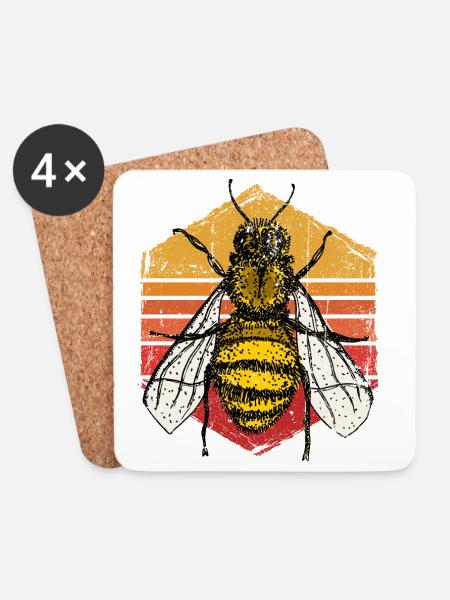 Sunset Bee Retro Illustration - Coasters (set of 4) - white