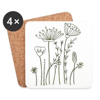 Fleurs séchées - Dessous de verre (lot de 4) - blanc - Devant