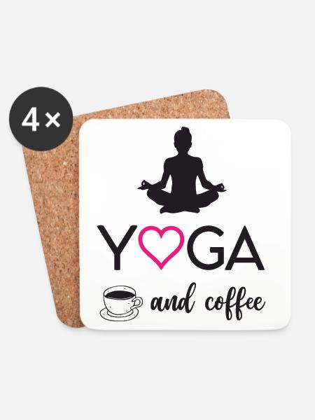 Yoga und Kaffee - Untersetzer (4er-Set) - Weiß