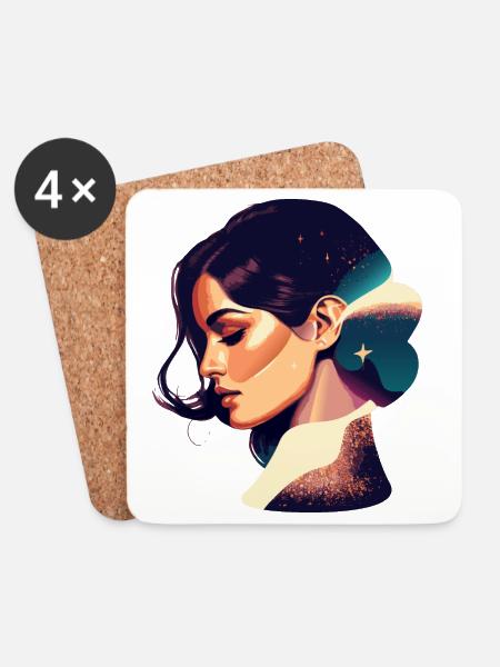 Cosmic Dream Woman Illustration - Coasters (set of 4) - white