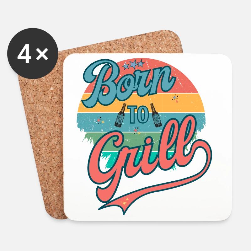 Born to Grill Retro - Untersetzer (4er-Set) - Weiß