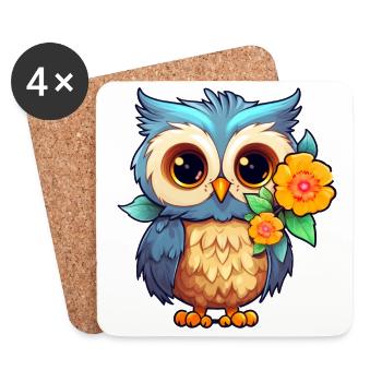 Hibou mignon - Dessous de verre (lot de 4) - blanc - Devant