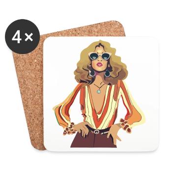 Retro-Frau aus den 70ern mit großer Brille - Untersetzer (4er-Set) - Weiß - Vorne