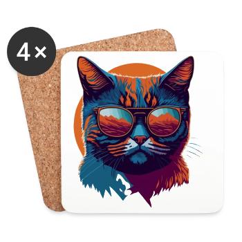 Rebel Paws: Retro Cat T-Shirt Art - Coasters (set of 4) - white - Front