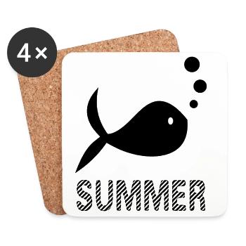 SURFING. FISH. BEACH. SEA. OCEAN. HUMOR. HOLIDAY - Coasters (set of 4) - white - Front
