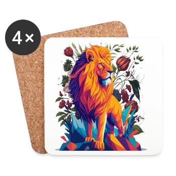 Majestic lion with flowers - Coasters (set of 4) - white - Front