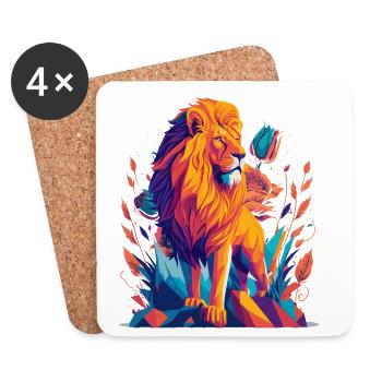 Polygone du Lion majestueux - Dessous de verre (lot de 4) - blanc - Devant