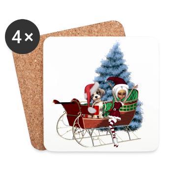 Cute Christmas puppy and moonlight elf - Coasters (set of 4) - white - Front