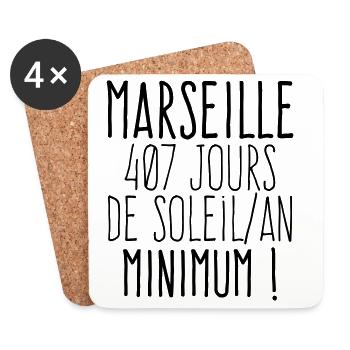 Marseille 407 jours de soleil par an  - Dessous de verre (lot de 4) - blanc - Devant