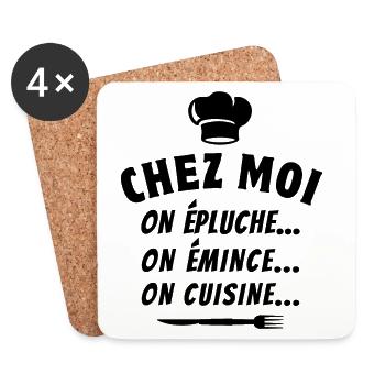 cuisiner, faire la cuisine, cuisinier - Dessous de verre (lot de 4) - blanc - Devant