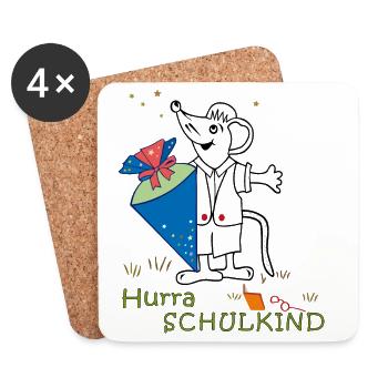 Hurra Schulkind Maus mit Zuckertüte - Untersetzer (4er-Set) - Weiß - Vorne