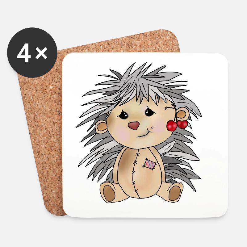 Igel mit Kirschen - Untersetzer (4er-Set) - Weiß