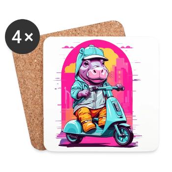 Hippopotame en scooter - Dessous de verre (lot de 4) - blanc - Devant
