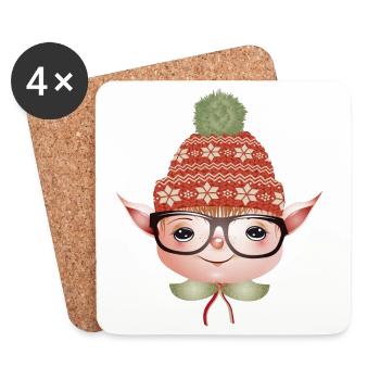 zauberhafter süßer Weihnachtself mit Brille - Untersetzer (4er-Set) - Weiß - Vorne