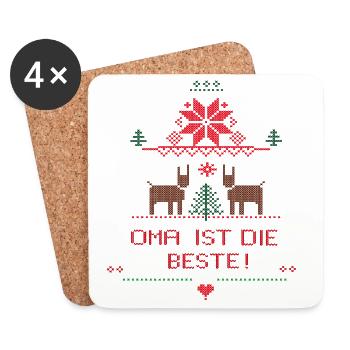 Weihnachten Ugly Christmas - Oma ist die Beste - Untersetzer (4er-Set) - Weiß - Vorne