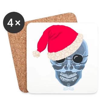 X-ray skull Santa hat, drawing - Coasters (set of 4) - white - Front