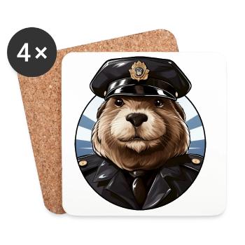 Beaver Policeman - Coasters (set of 4) - white - Front