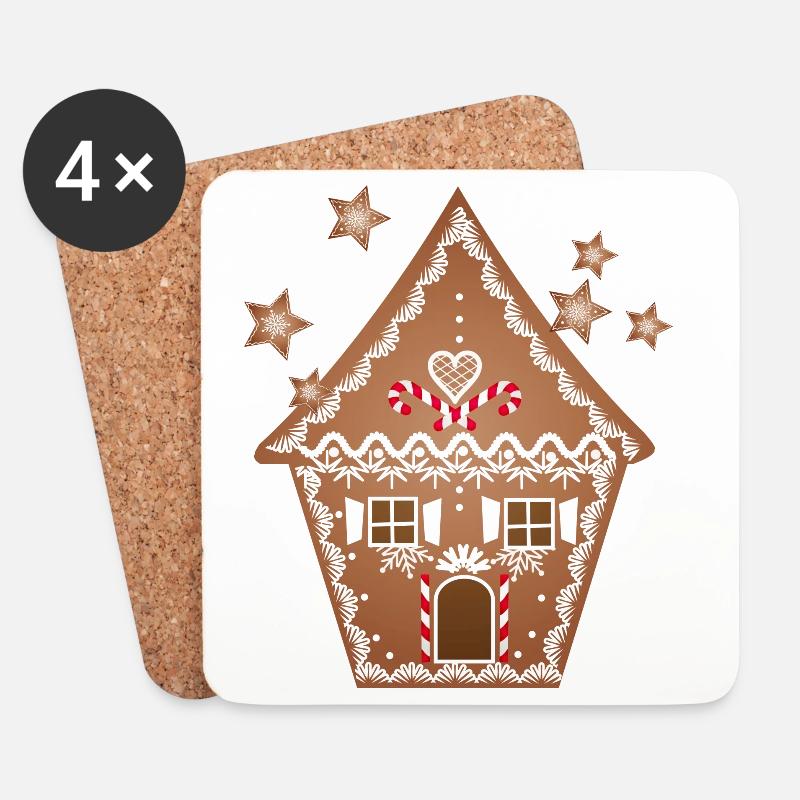 uriges Lebkuchen Haus mit Lebkuchen Sterne - Untersetzer (4er-Set) - Weiß