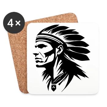 Chef indien avec des plumes - Dessous de verre (lot de 4) - blanc - Devant