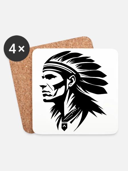 Indianer Häuptling mit Federn - Untersetzer (4er-Set) - Weiß