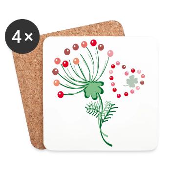 Blume mit Herz und Kleeblatt - Untersetzer (4er-Set) - Weiß - Vorne