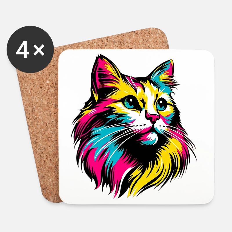 Katze - Untersetzer (4er-Set) - Weiß