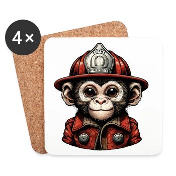 Little monkey in firefighter outfit - Coasters (set of 4) - white - Front