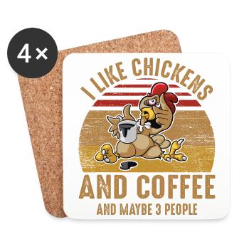 j’aime les poulets et le café- kaffee Spruch - Dessous de verre (lot de 4) - blanc - Devant