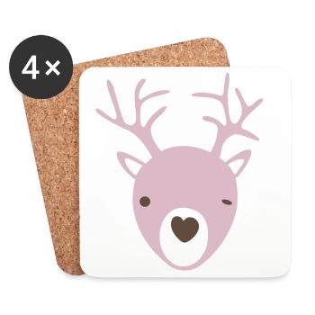 Rudolph bois coeur nez scandinave enfants cool - Dessous de verre (lot de 4) - blanc - Devant