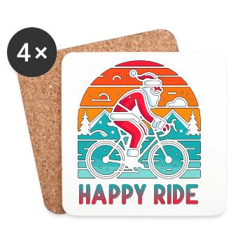 Festive Santa Cycling Illustration - Coasters (set of 4) - white - Front