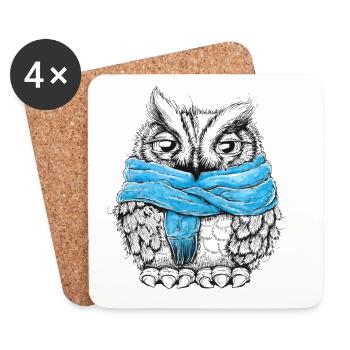 Hibou avec écharpe - Dessous de verre (lot de 4) - blanc - Devant