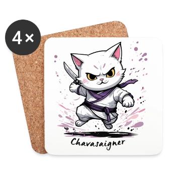 Chat maître de combat, ça va saigner ! humour - Dessous de verre (lot de 4) - blanc - Devant