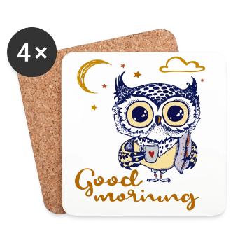 good morning, owl - Coasters (set of 4) - white - Front