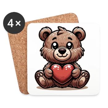 Valentine's Day Cuddly Bear: Cute Brown Teddy - Coasters (set of 4) - white - Front
