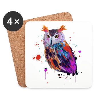 Owl Watercolor - Untersetzer (4er-Set) - Weiß - Vorne