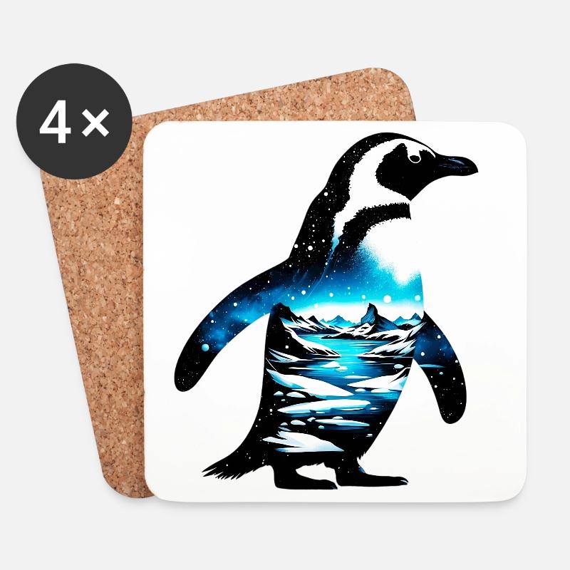 Verzierter Pinguin mit arktischer Landschaft gemalt - Untersetzer (4er-Set) - Weiß
