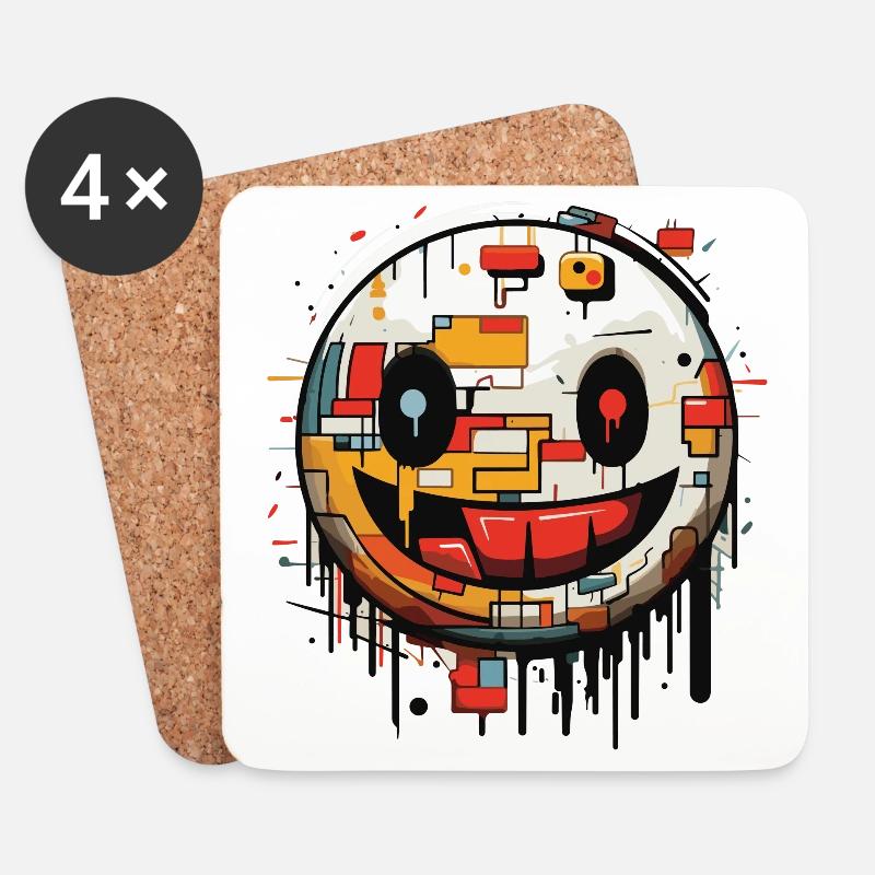 Smilie Graffiti - Untersetzer (4er-Set) - Weiß