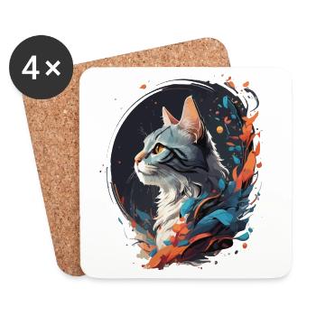 Bunte Katze - Untersetzer (4er-Set) - Weiß - Vorne