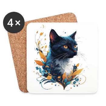 Bunte Katze - Untersetzer (4er-Set) - Weiß - Vorne