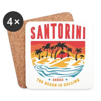 Santorini Greece sunset palm trees - Coasters (set of 4) - white - Front