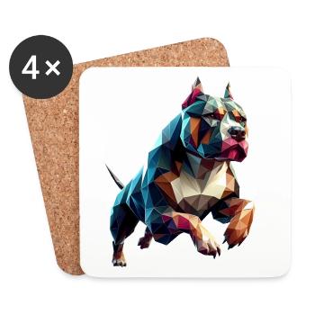 Pitbull Dog Running Origami Geometric 3D - Coasters (set of 4) - white - Front