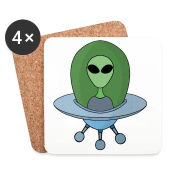 Alien dans son petit vaisseau spatial - Dessous de verre (lot de 4) - blanc - Devant