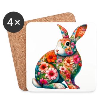 Lapin décoré de fleurs - Dessous de verre (lot de 4) - blanc - Devant