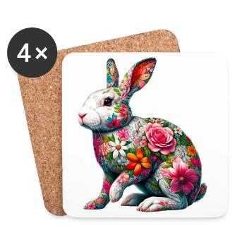 Hase mit Blumen geschmückt - Untersetzer (4er-Set) - Weiß - Vorne