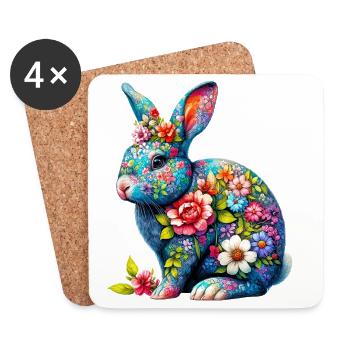 Hase mit Blumen geschmückt - Untersetzer (4er-Set) - Weiß - Vorne