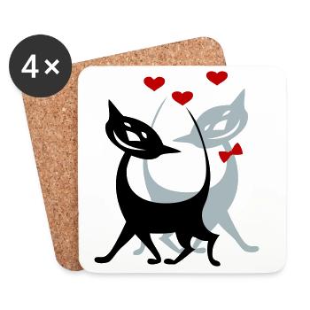 Chats amoureux - Dessous de verre (lot de 4) - blanc - Devant