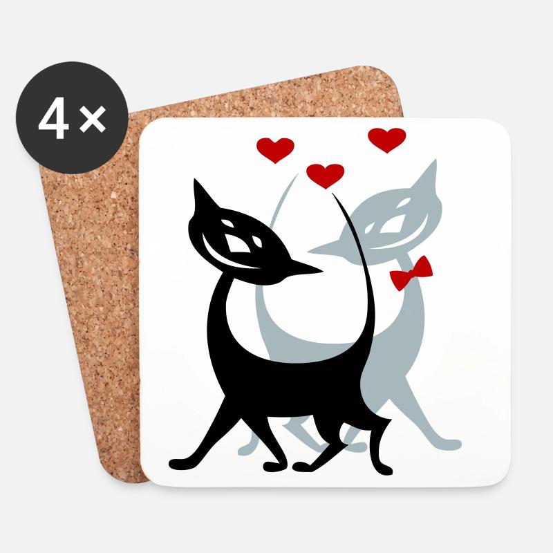 verliebte Katzen - Untersetzer (4er-Set) - Weiß