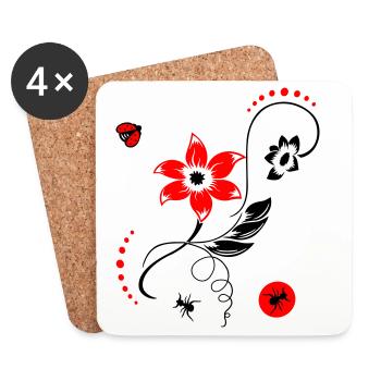Summer flower with ladybug and ants - Coasters (set of 4) - white - Front